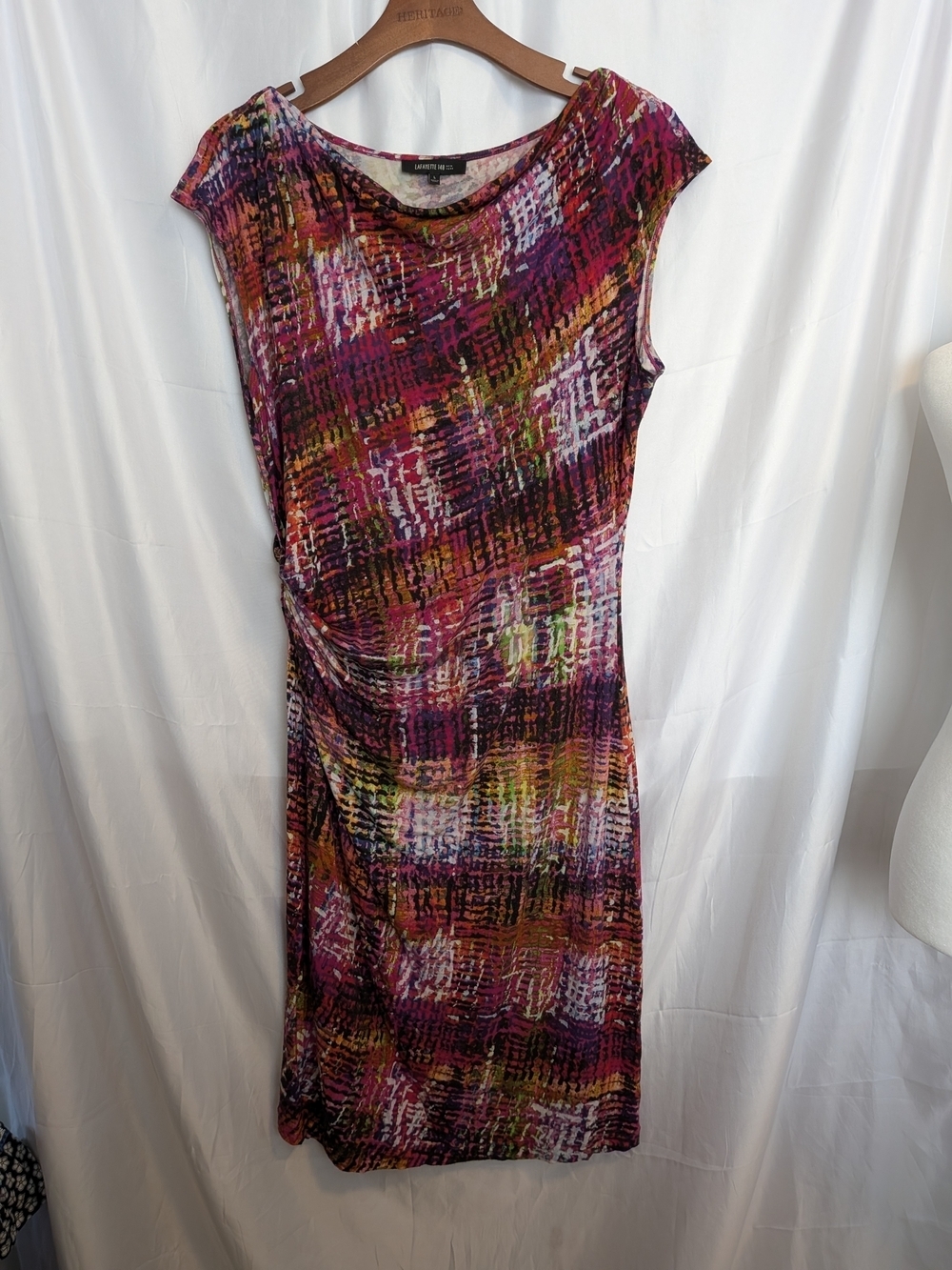 Lafayette 148 New York Gladiola Multi Abstract Faux Wrap Neck Midi Dress Size L